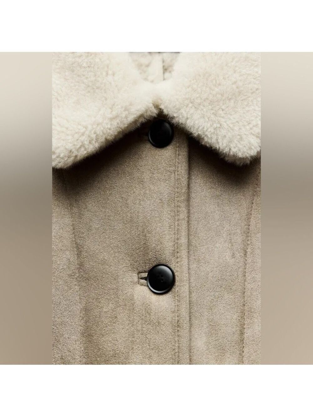 BRAND NEW ZARA ZW COLLECTION DOUBLE FACED FAUX SUEDE SHERPA JACKET TAUPE Large - Picture 5 of 16